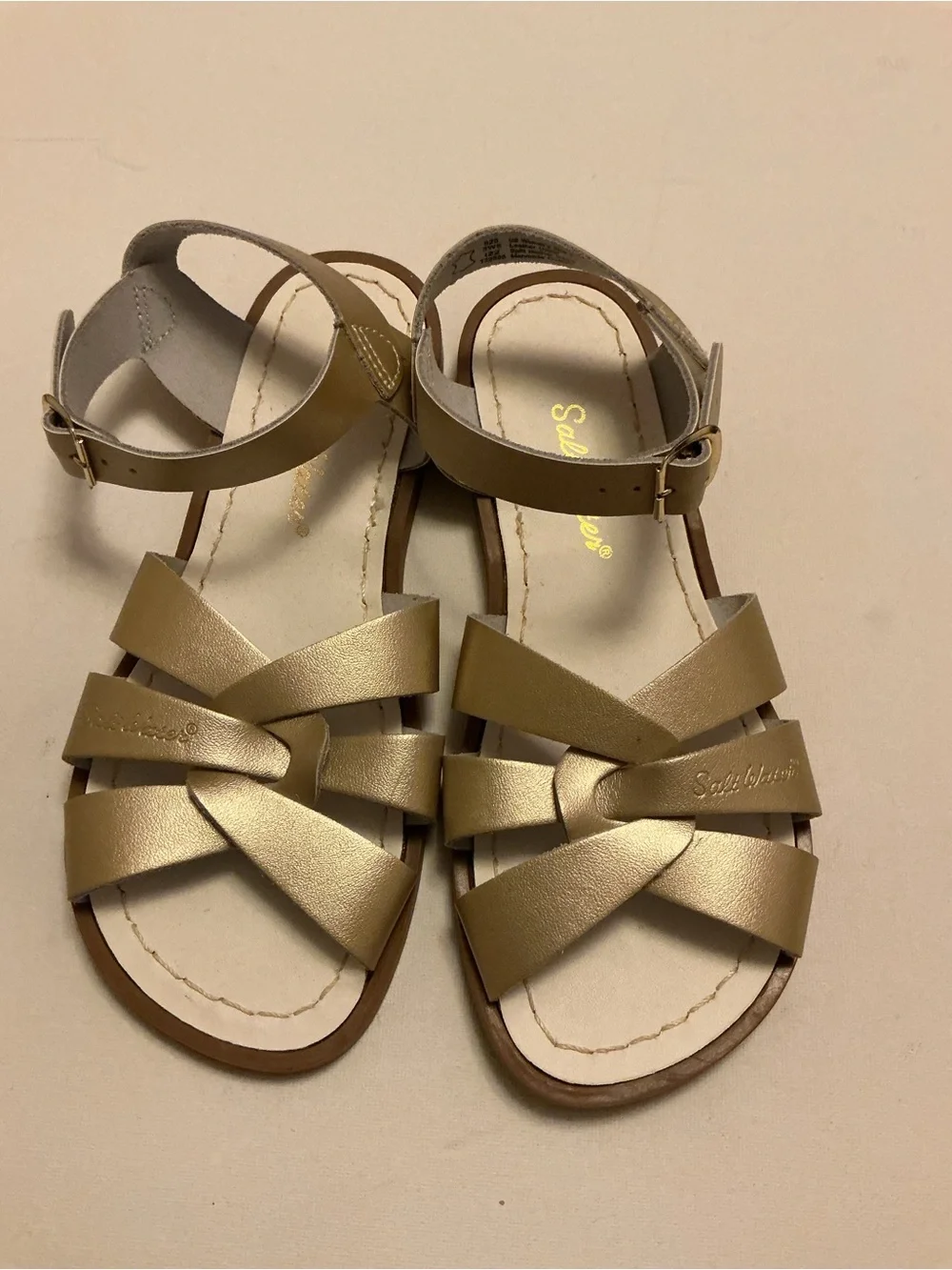 Salt Water Sandals by Hoy Metallic Gold Kids Cross-Strap Sandals